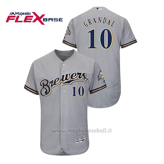 Maglia Baseball Uomo Milwaukee Brewers Yasmani Grandal 150th Aniversario Patch Autentico Flex Base Grigio
